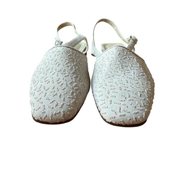 Talbots Beaded Flat Shoe Cream White Size 10M Wedding Mature Mother Bride Formal - Picture 6 of 10